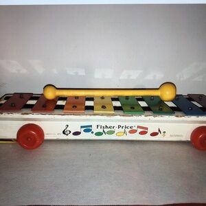 Vintage 1964-1978 Fisher Price Xylophone 870 Pull A Tune String And Mallet USA